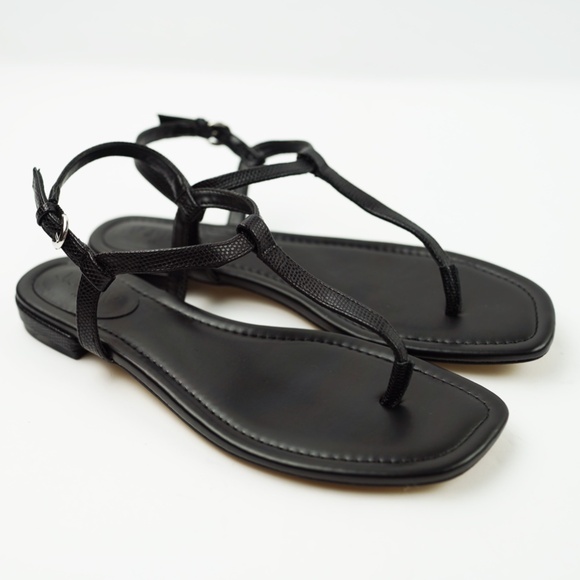 JCREW Size 8 Ankle-Strap Thong Sandals in Black Lizard $79 CI956 - Picture 2 of 7